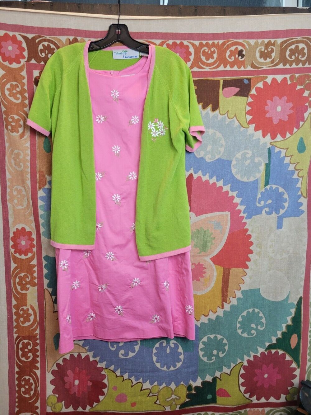 Island Influences Tropical Dress Pink Green Size 12 Y2K